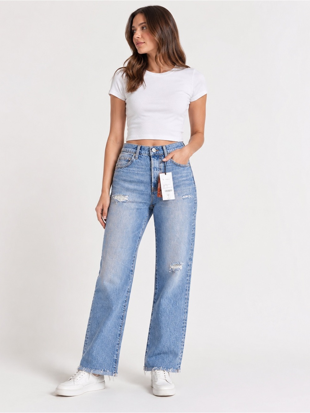 NEW MOUSSY VINTAGE STEELE2260 Straight Light Blue Denim Distressed Jeans Size 26